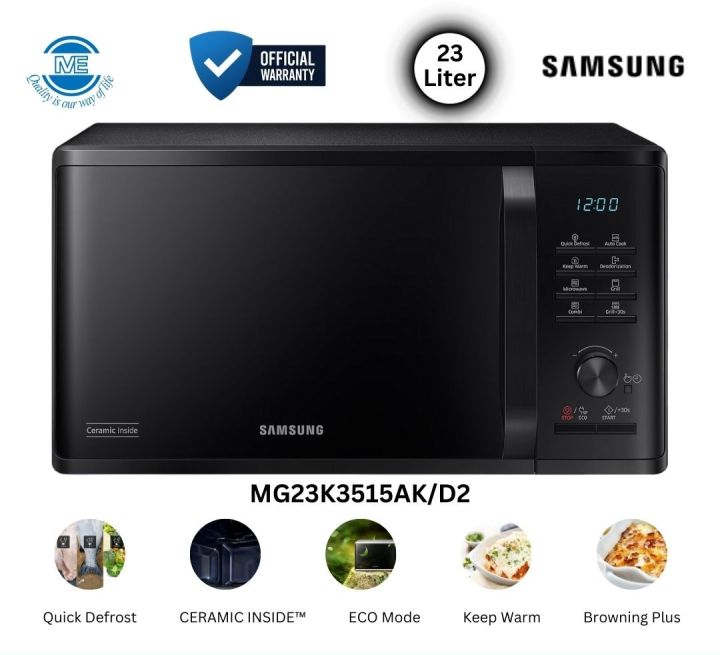 SAMSUNG 23 Liter Energy Saving Easy to Clean Grill Microwave Oven with Ceramic Enamel Cavity, Free Delivery and Official Warranty | MG23K3515AK/D2