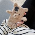 Soft Plush Phone Case For iPhone 11 12 13 14 Pro XR X Xs Max mini 7 8 6 6s Plus MAX 5 5S SE 3D Teddy bear Fur Back Cover. 