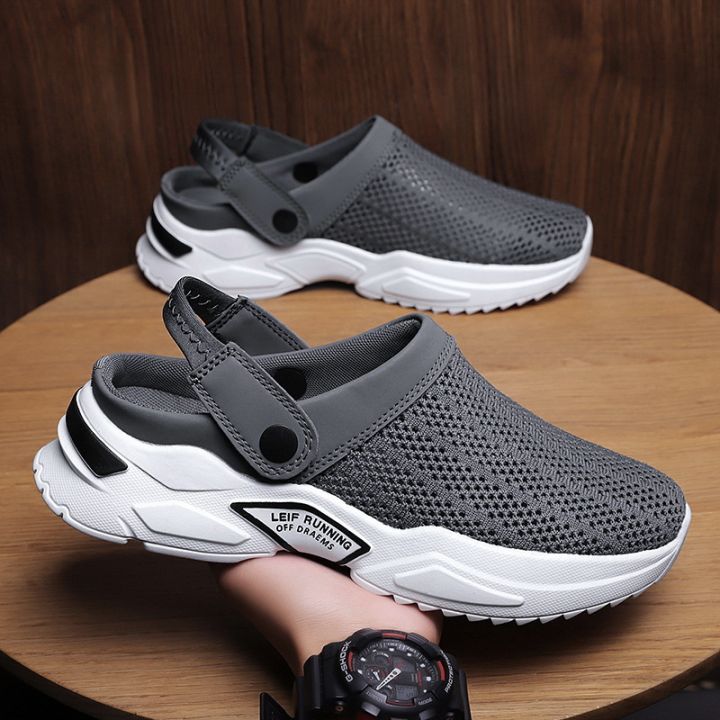 2022 cold sticky flip-flops plus size cross-border men's half slippers men's sandals student hole hole toe sandals beach shoes