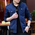 Men's Jacket Korean Version Trend Standing Collar Spring and Autumn Season Thickened Denim Workwear Pure Cotton Coat Top Clothes.