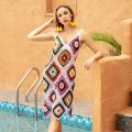 Stylish Crochet Beach Dress Women Bohemia Cover Ups Wholesale Colourful Holiday Sundress Handmade V Slip Vestido Mujer. 