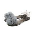 Cross-border crystal slippers flat soles transparent fish mouth flat sandals women's fashion peony flower light breathable jelly shoes.