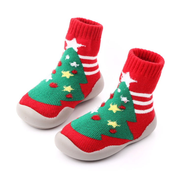(HAVEit360)Merry Christmas cotton sock rubber sole Walking boy