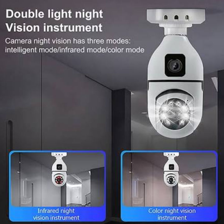 Dual lens  Dual screen Bulb Wi-Fi IP CCTV Camera 360 Degree Rotation
