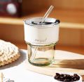 NEW 450ml Glass Cups With Cover+Straw+Leather Sleeveand,Reusable Boba Bottle, Iced Coffee Glasses, Travel Tumbler For Bubble Tea.