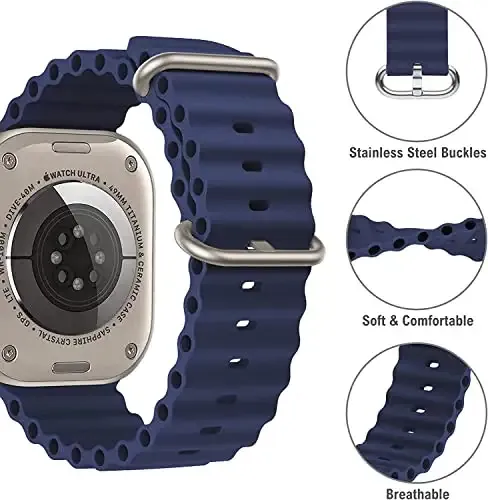 Ocean Band Compatible with Watch Band Ultra 49mm 45mm 44mm 42mm,  Adjustable Loop Breathable Silicone Sport Strap Men Women for iWatch Bands 