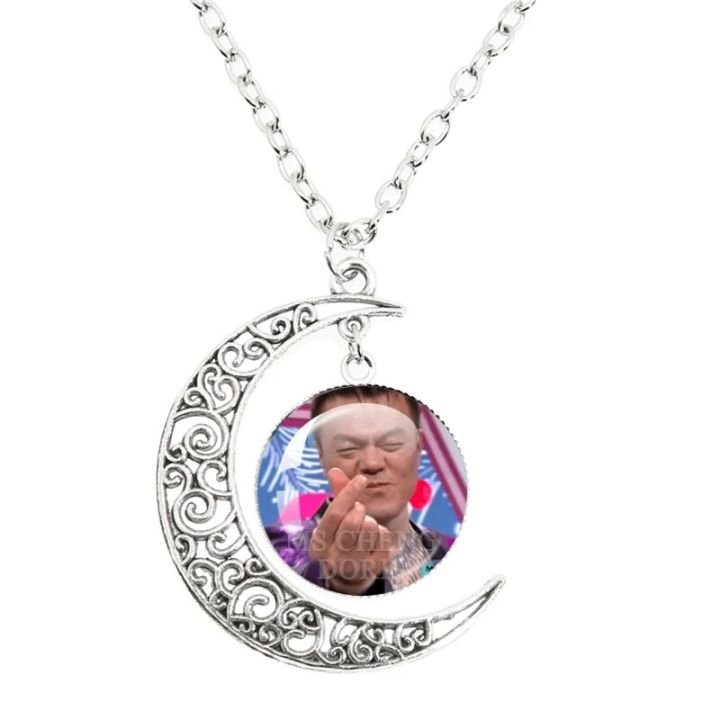 Cute Jyp Meme Necklace Lovers Women Glass Cabohcon Moon Pendant Accessories Party Girls Chain Charm Jewelry for Women Gift