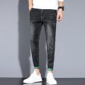 Spring and Autumn Jeans Men's Slim Fit Skinny2023New Printing Stylish Blue Men's Clothing Casual Ankle-Length Pants.