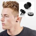 Black Dumbell Shaped Stainless Steel Stud Earrings for Men - 2 Pieces. 