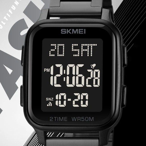 SKMEI Count Down Digital Watch mens LED Light 5Bar Waterproof Steel Strap Sport Watches 1859