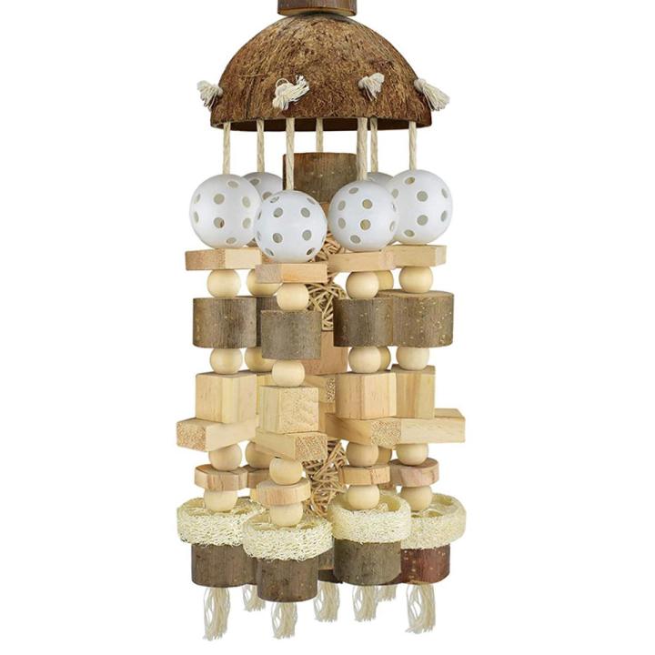 Bird Parrot Toy, Large Parrot Toy Natural Wooden Blocks Bird Chewing Toy Parrot Cage Bite Toy Suits for Macaws Parrots