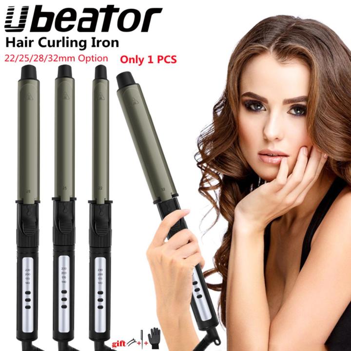 Ubeator - 22/25/28/32mm 4-Speed Hair Care Curling Iron Rotation Handle Wand Tongs Medium Large Loose Wave