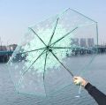 Transparent Flower Design Folding Women Fashion Umbrella Pink.