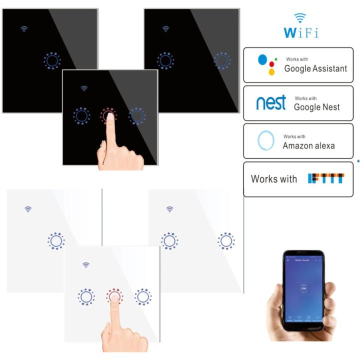 Tuya APP European standard wifi switch smart touch remote control switch Alexa smart wall switch 1 / 2 / 3 Gang Touch Switch