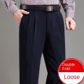 Double Pleated Mens suit pants Loose Fitting High Waist Trousers for Male Casual Business Formal Dress Pants Thick Autumn Winter. 