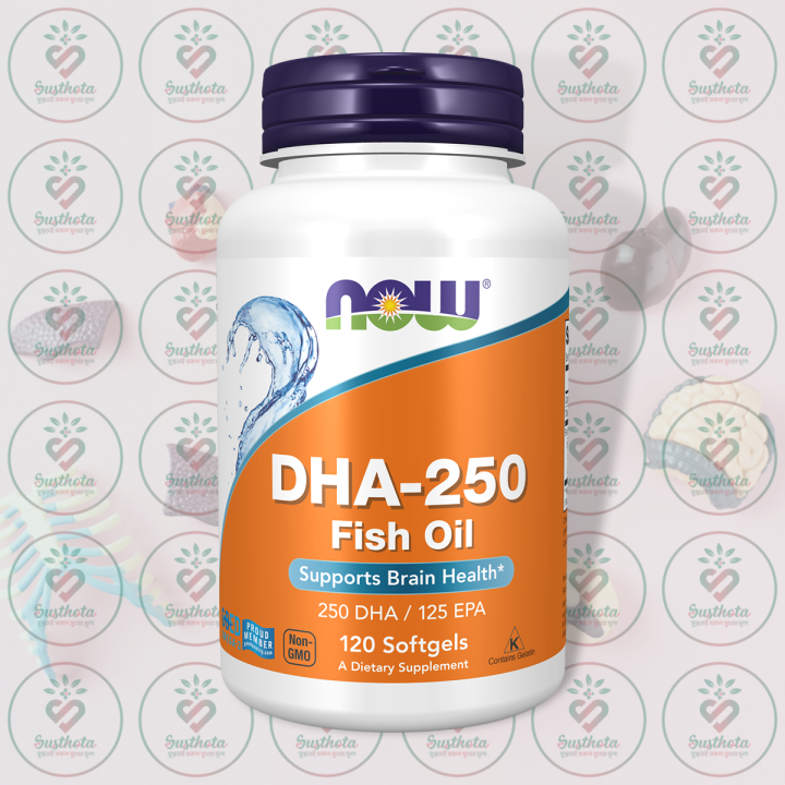 NOW DHA-250 Fish Oil – 250 DHA - 125 EPA – 120 Softgels – with Omega-3 ...