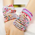 Boho custom polymer clay beads motivational bracelets Love Blessed name words stretch bracelet for women.