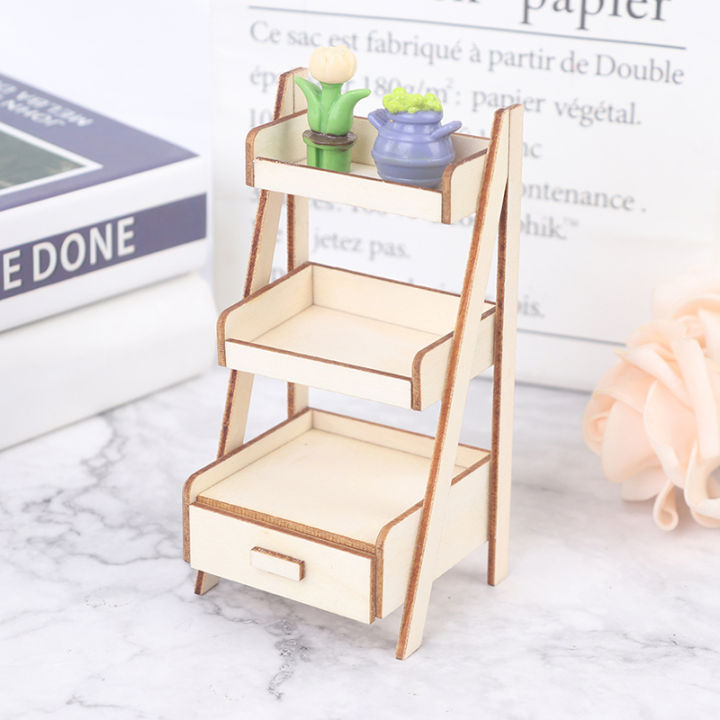 【Yurui】1:12 Dollhouse Wood Shelf Flower Stand Doll House Model