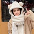 3 in 1 Winter Hat Fashionable Women's Winter Plush Hat Set Cute Bear Ear Shape 3-in-1 Scarf Gloves Neck Warmer Solid Color Warm. 