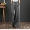 Women Cotton Linen Pants Casual Plus Size High Waisted Pants Orange Wide Leg Loose Trousers Female Gray Elegant Streetwear. 