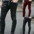 Streetwear Mens Straight Jeans Men Side Straps and Zips Biker Casual Slim Fit Black Goth Trousers Men Punk Skinny Denim Pants.