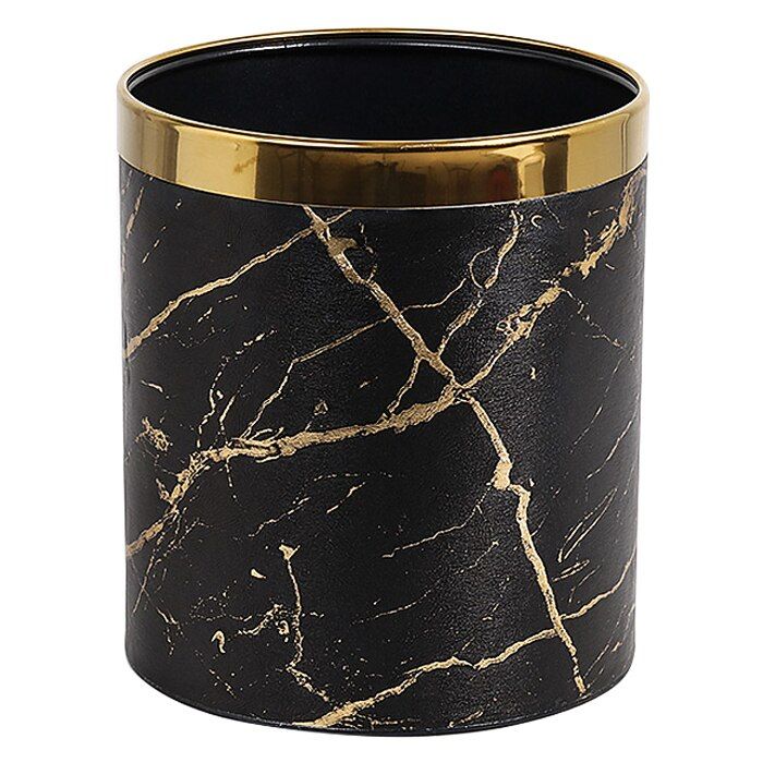 Metal Small Office Trash Can,Kitchen Garbage Can,Bathroom Wastebasket Bin covered marble texture PU leather 2.6Gallon Trash Can