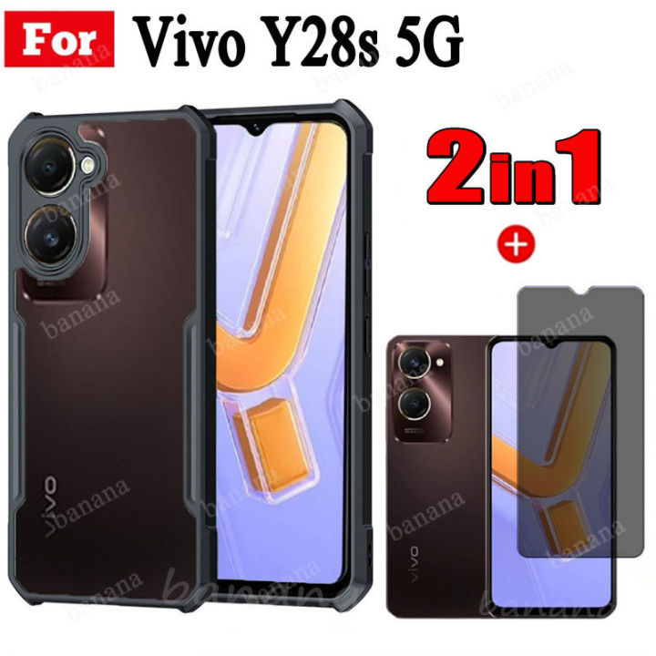 2 in 1 Vivo Y28s Phone Case for Vivo Y28 4G Y 28 5G Anti-Spy Tempered Glass
