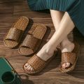 women and men Slippers non-slip home rattan grass indoor couple home men and women spring and summer bamboo woven sandals.