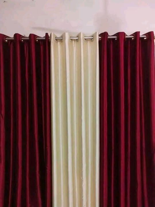 Premium Quality Home tex synthetic solid colour  Curtain, (-4 khuci) 3 pcs maroon 2pcs and cream 1 pcs Porda, parda for Home Decoration Door and window