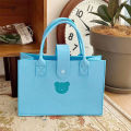 WholesaleinsSimple Bear Felt Handbag Large Capacity Totes Cute Cartoon Pure Color Thickened Felt Bag.