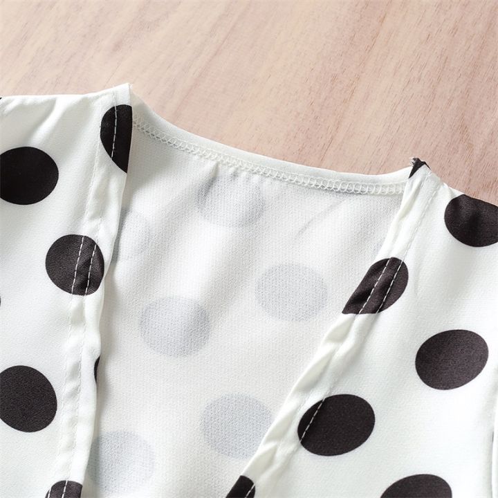 (New)%20girls%20shorts%20suit%20dot%20print%20short%20sleeve%20cardigan%20jacket%20sleepveless%20camisole%20high%20waist%20stretch%20breech%20-%20Image%204