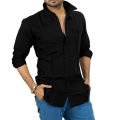 Black Cotton Long Sleeve Shirt for Men. 