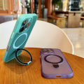 HOCE Metal Ring Stand Magnetic Cases For iPhone 17 16 15 14 13 12 11 Pro Max Plus MagSafe Case With Lens Film Protector Shockproof Frosted Back Phone Cover.