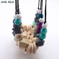 MHS.SUN Baby Infant Silicone Wooden Beads Necklace Safty Teething Nursing Beads Necklace Colorful Breastfeeding Jewelry For Mom. 