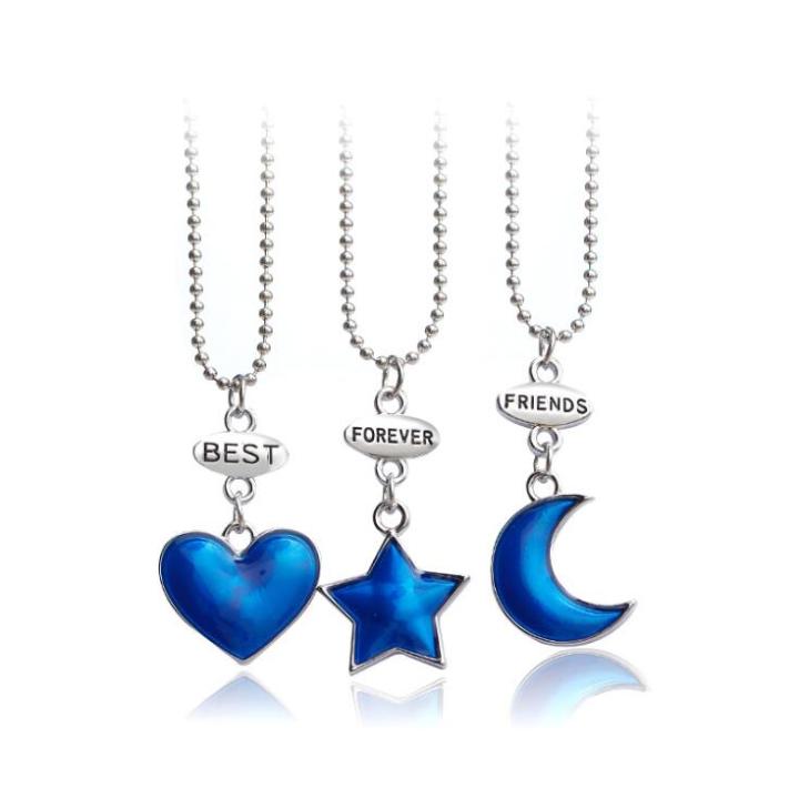【Daily Necessities For Anyone Store】3pcs Fashion Cute Star Moon Good Sister Pendant Necklace BFF Best Friends Jewelry Love Three-Piece Necklace Jewelry