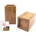 Square Bamboo Student Desktop Pen Pencil Holder Stationery Organizer Storage Box.