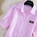 Chiffon Short-Sleeved Shirt for Female Students Stripe College Style Versatile Spring and Summer New plus Size Bow T T-shirt. 