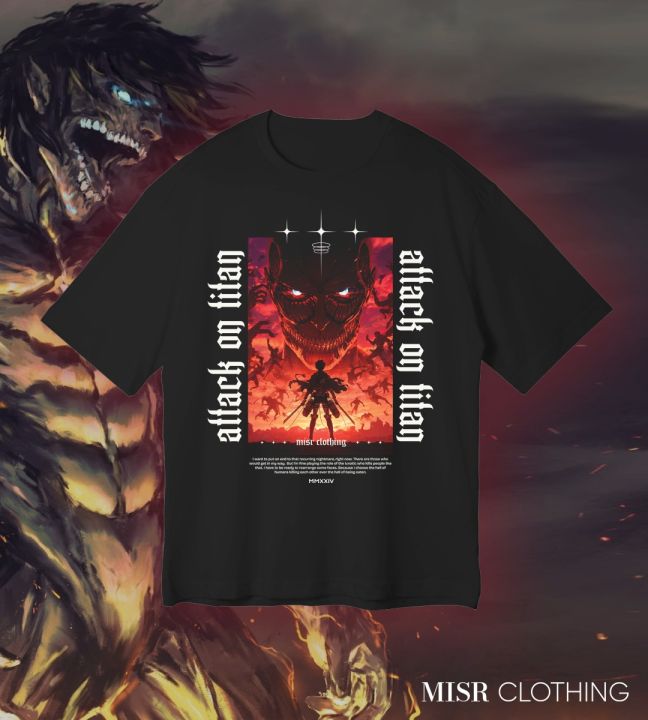 Attack on Titan Anime T-Shirt | Eren Yeager Drop Shoulder Cotton Anime T-Shirt for Men & Women | Stylish Anime T-Shirt with Drop Shoulder Design in Black | Perfect for Anime Fans