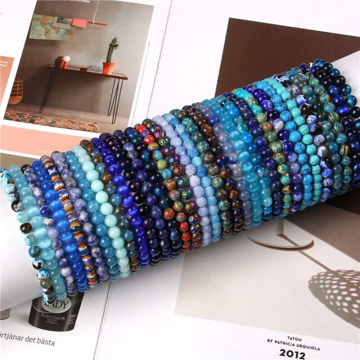 6MM Blue Bracelets For Women Men Natural Stone Reiki Bangle