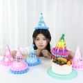 3/5Pcs Assorted Colors Kids Adults Birthday Party Hats Rainbow Birthday Cone Hats Boys Girls Blue Pink Birthday Pompon Paper Cap.