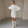 White Knitted Dress Turtleneck Long Sleeve Oversized Sweater Dress Female Fashion Short Autumn Winter Dresses For Women 2023.