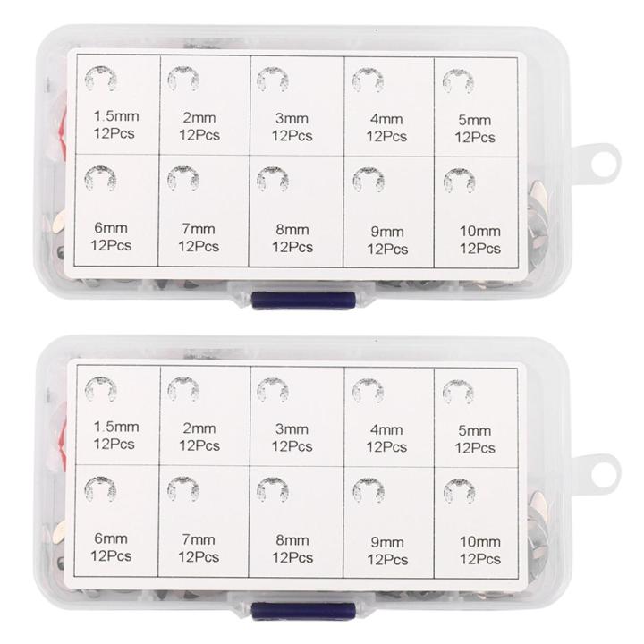 240PCS 304 Stainless Steel E Clip Washer Assortment Kits Circlip Retaining Ring for Shaft Fastener M1.5-M10