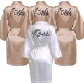 Wedding Party Team Bride Robe With Black Letters Kimono Satin Pajamas Bridesmaid Bathrobe NLJY002.