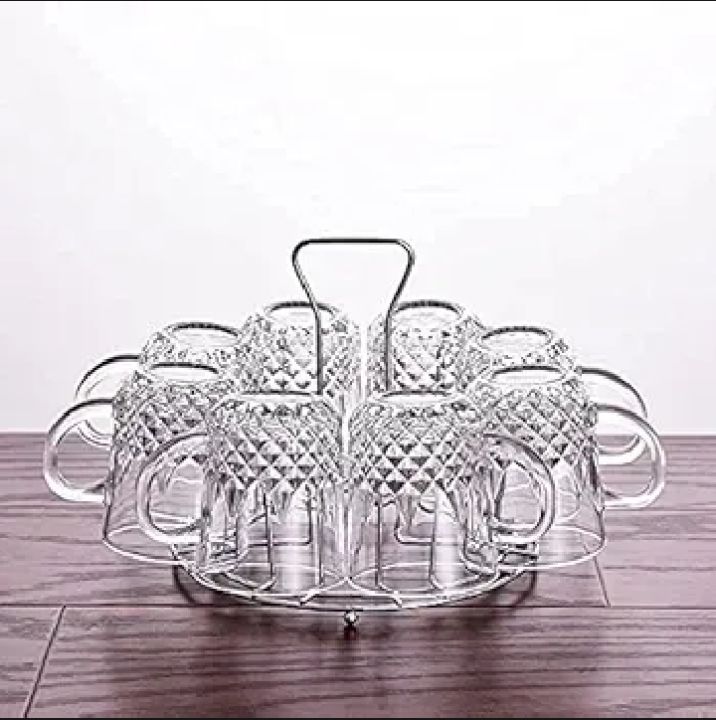Everyday Use Good Quality Strong Tea coffee Cup Set exclusive glassware Crystal Clear transparent Beautiful unique design Premium Cup Set 6 Piece 190 Ml