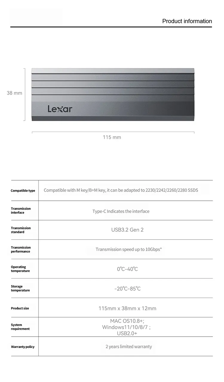 LEXAR E350 M.2 SATA/NVME SSD ENCLOSURE