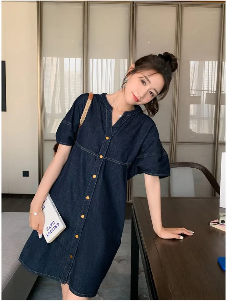 Large Size Loose Dress Summer Thin Denim Dress Mid-Length Korean