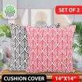 Cotton Cushion Cover_Red & Black_(14"x14")_Set of 2_Only Cover. 