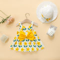 【Great Selection】 Summer New Girl Dress With Hat Sweet Flower Print Birthday Squad Dress Sweet Princess Dress.