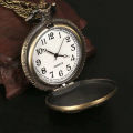 Zodiac large watch, stylish creative embossed vintage bronze pocket watch with chain flap, small quartz watch.