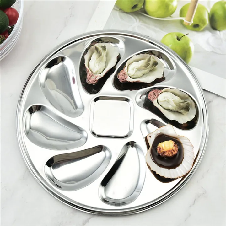 8PCS%20Oyster%20Plate%20Stainless%20Steel%20Oyster%20Plates%20Shell%20Shaped%20Oyster%20Container%20with%208%20Slots%20for%20Oyster%20Sauce%20-%20Image%203